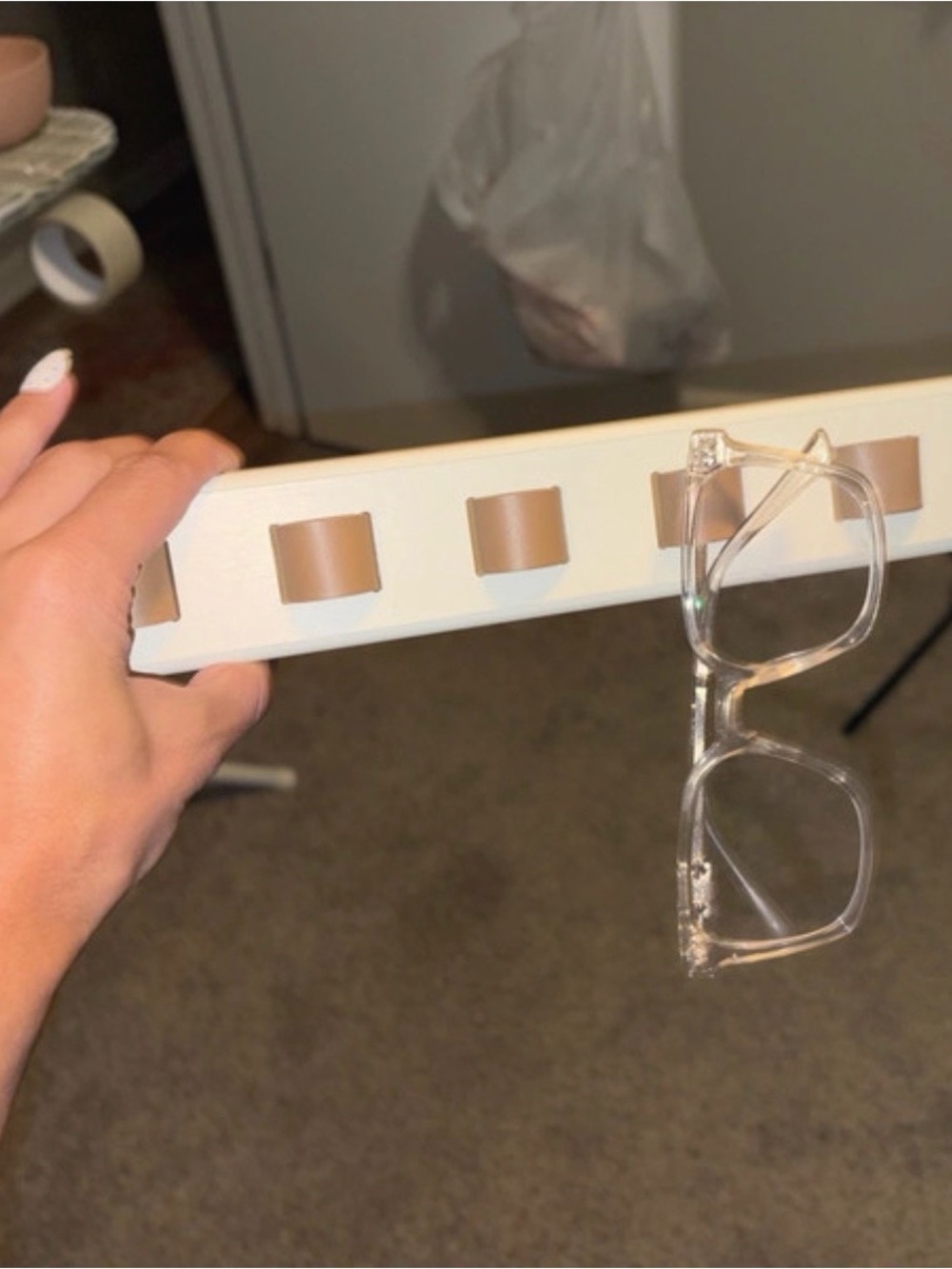 White Eyeglass Holder with Tan Accents - Home Accents